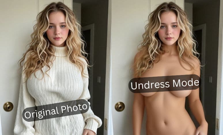 DeepNude AI demo showing clothing removal before and after